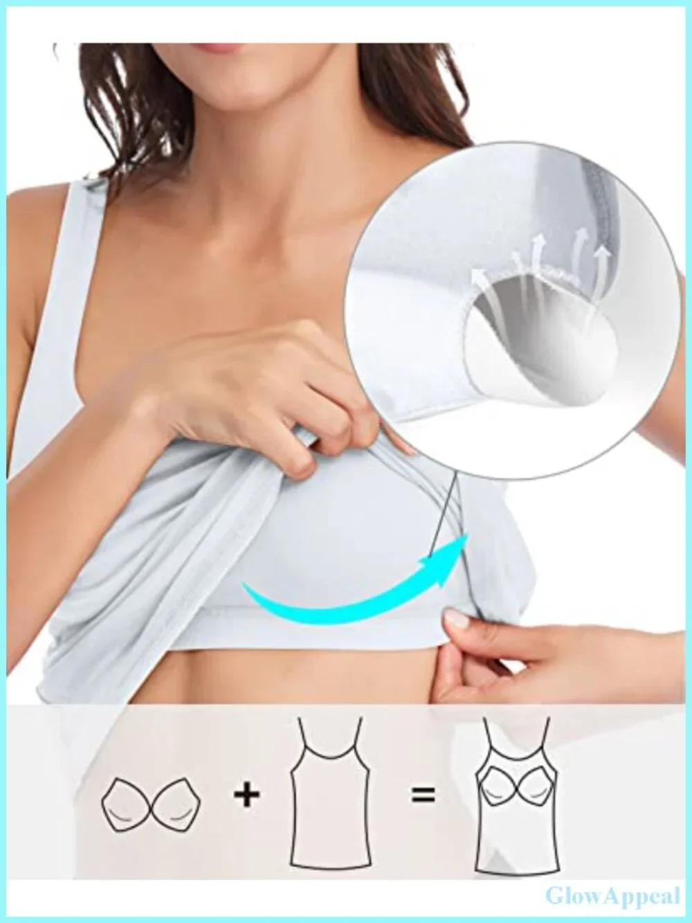 Women's Cotton Tank Top with Built-in Removable Padded Bra, Adjustable Straps,